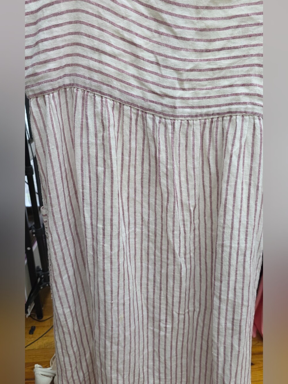 Artisan Ny Cream Pink Red  Striped Button-Front Midi Dress Linen 8 - Picture 8 of 8